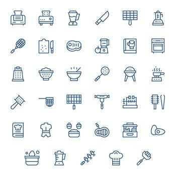 Food Preparation Icon Set with 35 Regular Line 128x128 Pixel Aligned Graphics vector