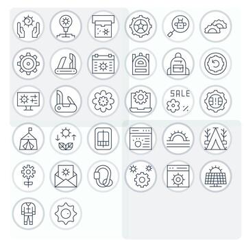 engranaje icono conjunto con 32 Delgado línea retina Listo monitor Perfecto gráficos vector