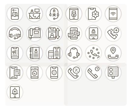 25 High Resolution Grid Fitted Icons for Phone in Regular Line Theme vector