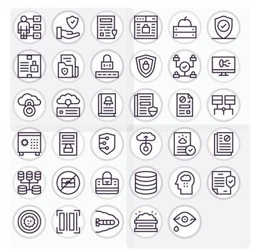 Data Security Icon Set with 35 Regular Line 128x128 Grid Fitted Graphics vector