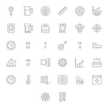 32 editable alto resolución íconos para métrico en elegante Delgado línea diseño vector
