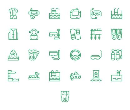 Diving Ultimate Package with 25 128x128 Regular Line Pixel Optimized Icons vector