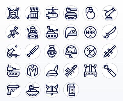 Warfare Complete Package with 28 High Resolution Bold Line Pixel Optimized Icons vector