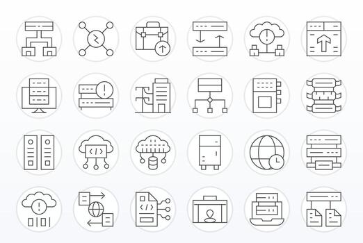 servidor icono conjunto con 24 Delgado línea 64 x 64 píxel Perfecto gráficos vector