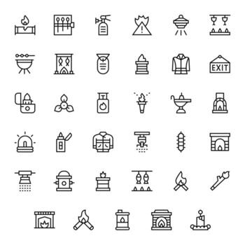 Fire Graphics Pack including 35 Regular Line High Resolution Display Perfect Icons vector