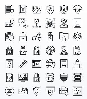 42 Icons inspired by Data Protection in Pixel Aligned 128x128 Regular Line quality vector