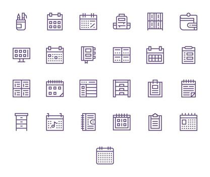 25 Icons for Organizer featuring 64x64 Pixel Aligned Regular Line Graphics vector