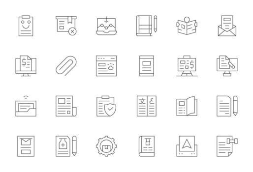 24 Delgado línea íconos diseñado para documento en retina Listo píxel alineado formato vector