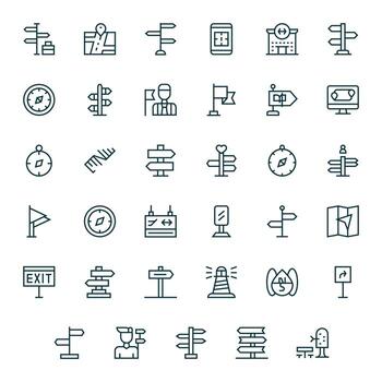 Wayfinding Icon Library with 35 Regular Line Retina Ready Editable Designs vector
