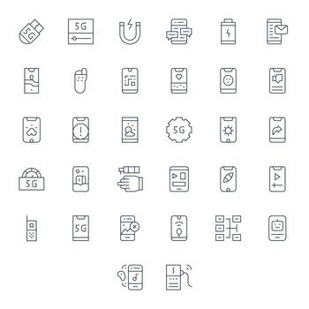 Smartphone Complete Package with 32 256x256 Thin Line Display Perfect Icons vector