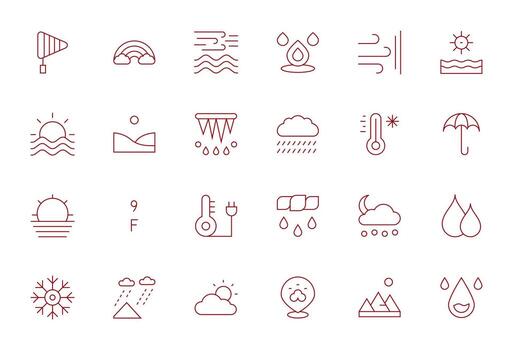 24 Thin Line Display Perfect Icons tailored for Climate 128x128 interface vector