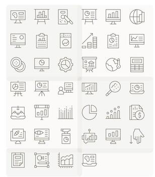 Statistics Design Icons featuring 40 PIXEL Perfect Thin Line Style vector
