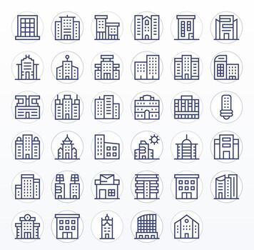 35 Regular Line Pixel Aligned High Resolution Icons from Office Building Suite vector