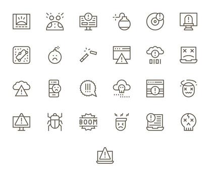 Crash Visual Pack containing 25 Regular Line Editable Icons vector