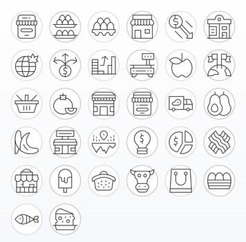 32 Pixel Optimized Thin Line Icons from Market Collection vector