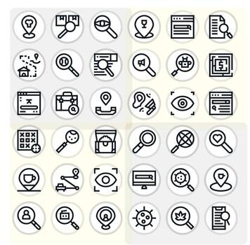 36 Pixel Aligned High Resolution Icons for Find in elegant Bold Line design vector