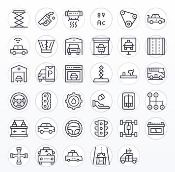 35 High Resolution Regular Line Icons for Automobile with Pixel Optimized precision vector