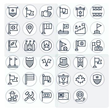 Flag Icon Set with 35 Regular Line 256x256 Pixel Aligned Graphics vector