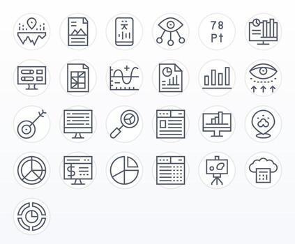 Data Visualization Comprehensive Bundle with 25 Display Perfect Regular Line 64x64 Icons vector