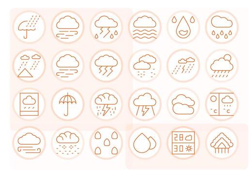 Precipitation Design Icons featuring 24 Display Perfect Thin Line Style vector