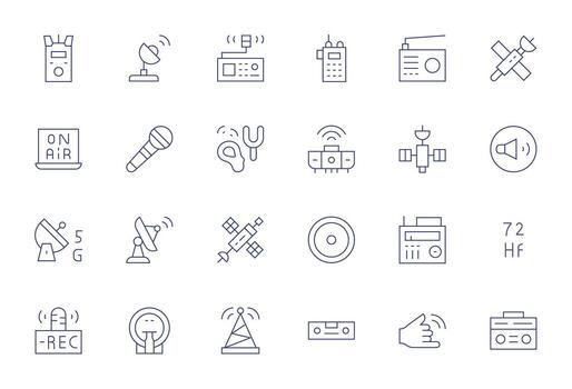 Radio Icon Library with 24 Thin Line 256x256 Pixel Optimized Designs vector