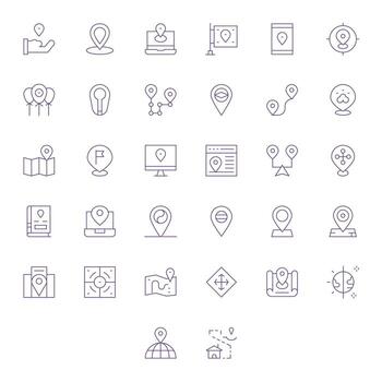 Coordinates Professional Set with 32 Thin Line PIXEL Perfect 256x256 Icons vector