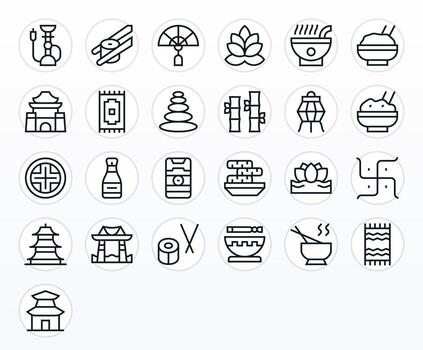 25 256x256 Regular Line Icons optimized for Oriental PIXEL Perfect display vector