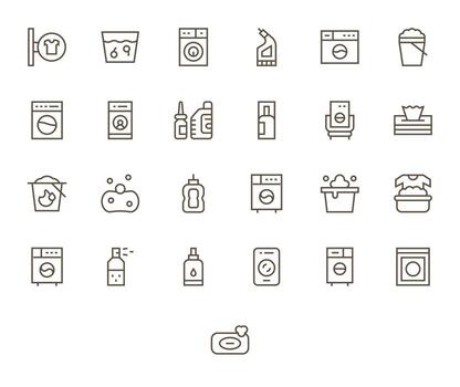 Detergent Modern Collection with 25 Regular Line 64x64 Display Perfect Icons vector