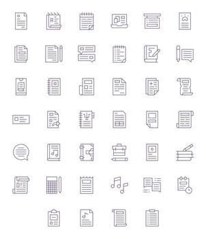 notas píxel Perfecto conjunto con 40 64 x 64 Delgado línea íconos vector