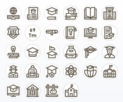28 Pixel Aligned Icons themed around University in Retina Ready Bold Line format vector