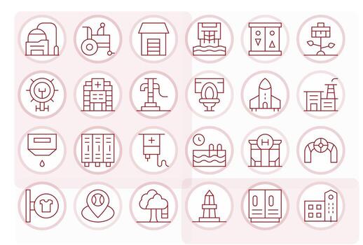 24 Thin Line Pixel Optimized Icons crafted for Facility High Resolution applications vector