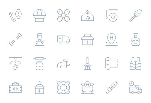 Emergency Icon Library with 24 Thin Line 128x128 Pixel Optimized Designs vector