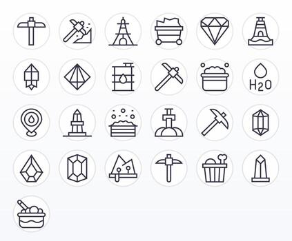 25 píxel optimizado 128x128 íconos para mineral en elegante regular línea diseño vector