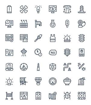Warning Comprehensive Bundle with 42 Pixel Optimized Regular Line High Resolution Icons vector