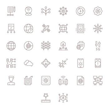 32 Thin Line Icons for Network in crisp 64x64 Editable resolution vector