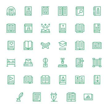 35 íconos para libro presentando alto resolución píxel alineado regular línea gráficos vector