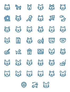 Pet Icon Set with 45 Bold Line High Resolution Pixel Optimized Graphics vector
