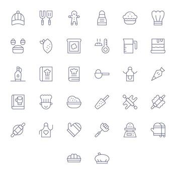 32 PIXEL Perfect Icons themed around Baking in 256x256 Thin Line format vector