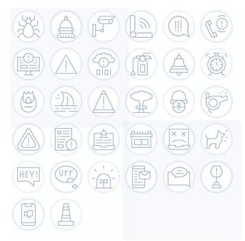 32 Icons for Alert featuring 128x128 Grid Fitted Thin Line Graphics vector