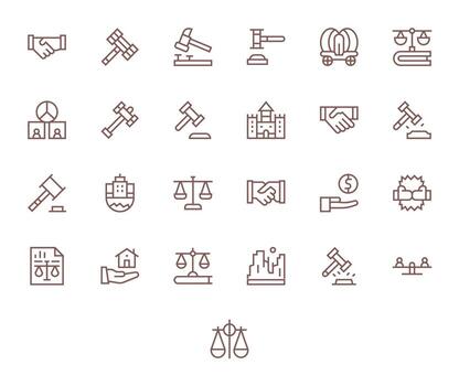 Settlement Design Icons featuring 25 Pixel Aligned Regular Line Style vector
