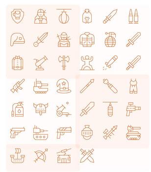 Combat High Resolution Icon Pack with 40 Thin Line Pixel Aligned Elements vector