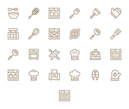 25 Regular Line Icons designed for Bake in 128x128 PIXEL Perfect format vector
