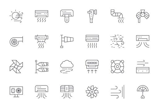 24 Thin Line Icons from Airflow in 256x256 Editable Quality vector