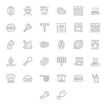 32 Thin Line Pixel Aligned Icons crafted for Grill 256x256 applications vector