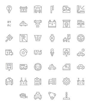 Automobile Icon Toolkit featuring 40 Detail Enhanced High Resolution Thin Line elements vector