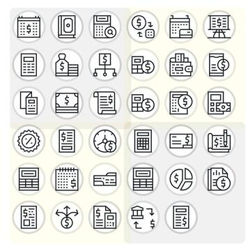 Expense Ultimate Package with 35 128x128 Regular Line Pixel Aligned Icons vector