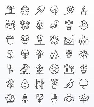 Nature Icon 128x128 Icon Pack with 42 Regular Line Pixel Optimized Elements vector