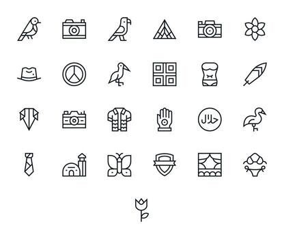 Regular Line Pixel Optimized Icons from Monochrome Set with 25 Retina Ready Icons vector