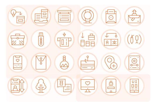 24 cuadrícula equipado íconos temática alrededor salvar en 64 x 64 Delgado línea formato vector