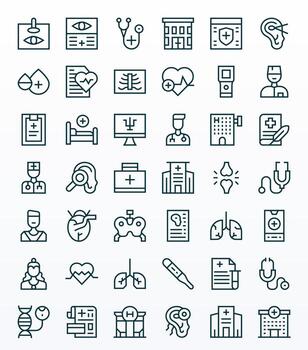 42 Pixel Optimized High Resolution Icons for Diagnosis in elegant Regular Line design vector